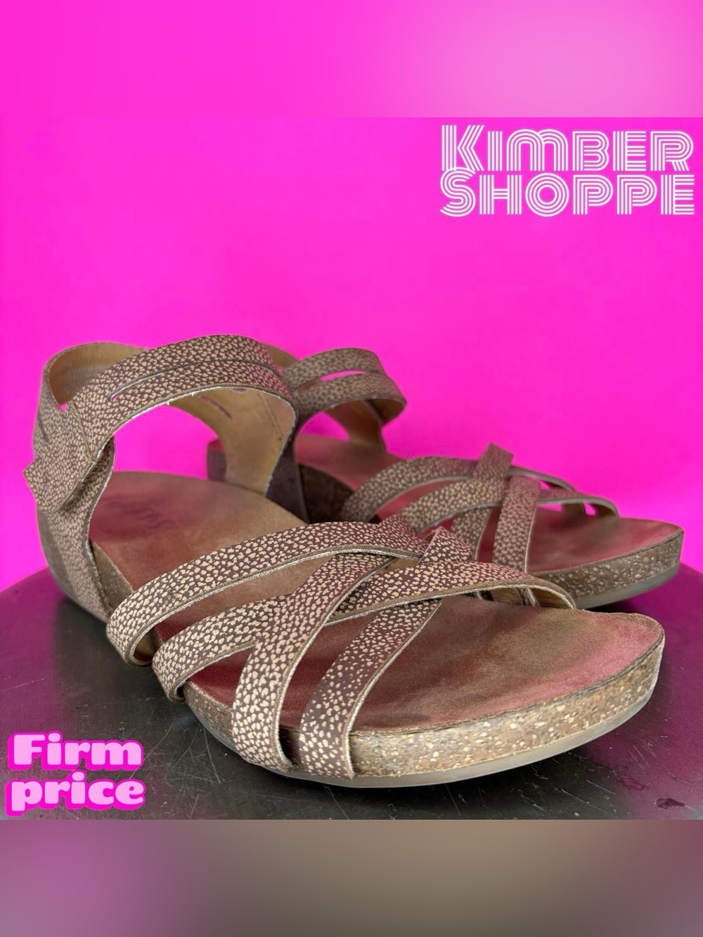 Korks Primrose Tan Leather Strappy Cork Wedge Sandal US 8 UK 6 EU 38.5